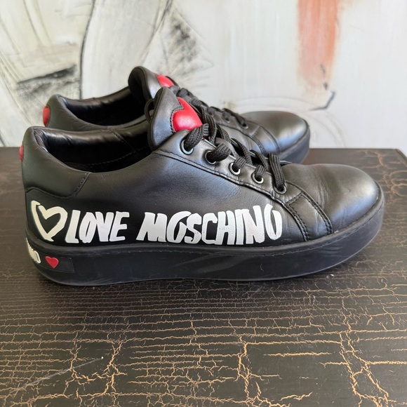 Moschino Black Sneakers with Red Heart Detail - Picture 2 of 13